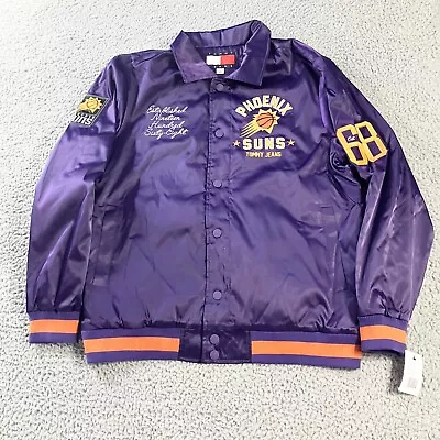 Tommy Jeans Phoenix Suns Jacket Mens Large Purple Snap Satin Bomber Logo New - Image 1 of 4