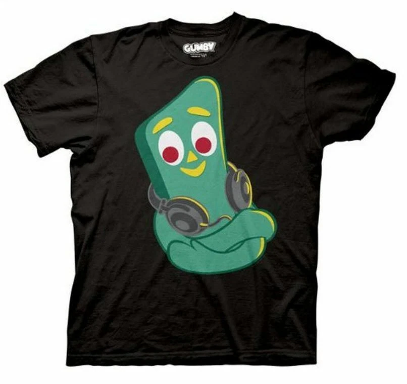 Adulto Hombre Arcilla Negra Animación Programa de TV Gumby Música Retro Auriculares Camiseta Foto 1 de 1
