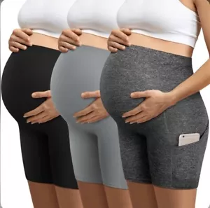 3 Pcs Women Maternity Biker Shorts Over The Belly Size L - Picture 1 of 2
