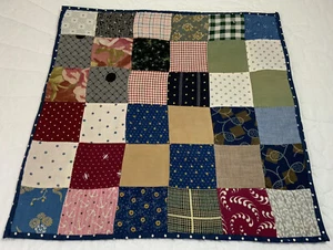 Patchwork Quilt Table Topper Or Doll Crib Quilt, Four Patch, Early Calico Prints - Picture 1 of 17