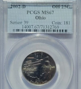 2002 D QUARTER Ohio State PCGS MS 67 Brillant! B008 - Picture 1 of 3