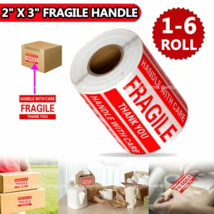 2" x 3" Fragile Handle With Care Thank You Stickers Labels 500 Per Roll /1-6Roll - Picture 1 of 12