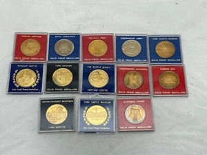 13 VTG English Medallions Solid Proof, 22c Gold, York Windsor Westminster Etc - Picture 1 of 2