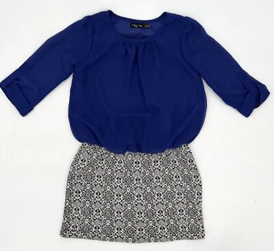 Ruby Rox Dress Girls Small Blue Gray Long Sleeve Cuff A-Line Sheer - Image 1 of 4
