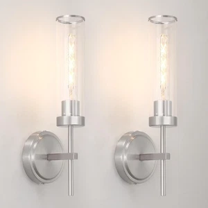 Wall Sconces Set of 2, Brushed Nickel Sconces Wall Lighting, Modern Bathroom ... - Picture 1 of 7