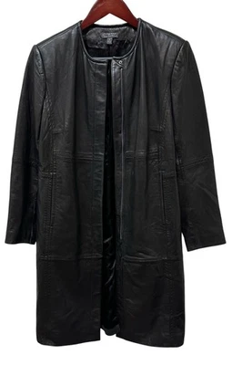 Vintage Classiques Entier Butter Soft Black Leather Long Trench Coat Size S - Image 1 of 4