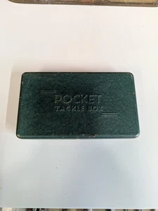 Vintage Antique Steel Green POCKET TACKLE BOX Fishing Container  - Picture 1 of 4
