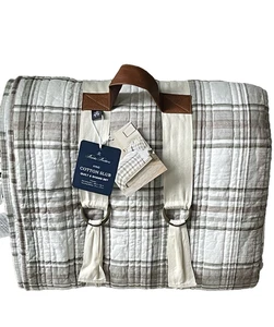 Juego de edredón Brooks Brothers gris y marrón a cuadros algodón Slub KING 3 piezas - Imagen 1 de 4