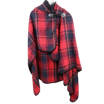 Abrigo con capa de piel sintética a cuadros rojo Heritage talla única vacaciones invierno Cottagecore Foto 1 de 3