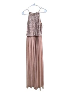 Adrianna Papell Sequin Beaded Bodice Tulle Gown Nude Pink Size 4  - Picture 1 of 4