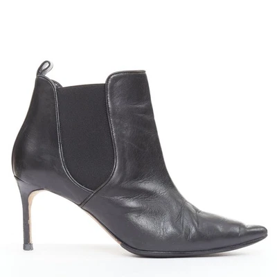 MANOLO BLAHNIK black leather pointy toe ankle boot heels EU39.5 - Image 1 of 4