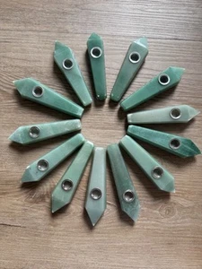 Hand Carved Green Aventurine Crystal Tobacco Pipe - Lot Of 13 - Picture 1 of 3