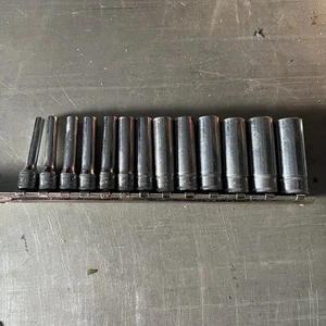 SNAP-ON 113STMMY 4-15mm 1/4" Drive 6 Point Metric Chrome Deep Socket 13 pc Set - Picture 1 of 7