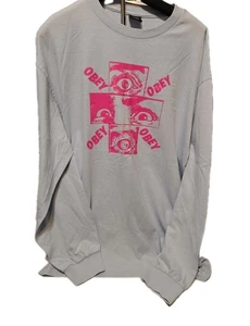 OBEY Propaganda Blue Pink Long Sleeve T Shirt Giant Eyes Mens XL Extra Large - Picture 1 of 7