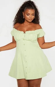 Plus salbeigrün Knopfleiste Puffärmel Etuikleid Größe 18 - Bild 1 von 3