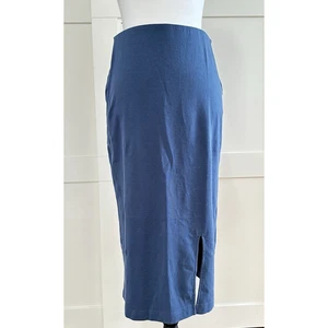 Pact Pencil Skirt Sz S Blue Knit Pull On Side Slit Midi Casual Stretch NWT - Picture 1 of 7