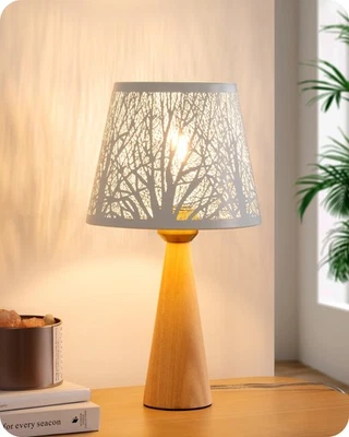 13.58" Small Table Lamp, Wooden Bedside Lamp, Tree Hollowed Iron Lampshade, N... - Image 1 of 4