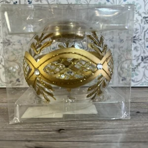 Clear Gold Glitter Glass 4” Round Tea Light Holiday Decor Colonial Williamsburg - Picture 1 of 6