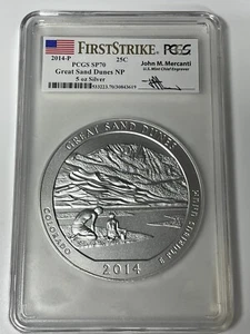2014-P Great Sand Dunes 5 oz Silver ATB Coin, PCGS SP 70 FS, Mercanti Label - Picture 1 of 4