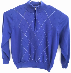 Fooyjoy Sweater Mens Pullover Golf Sz L Blue White Logo Quarter Zip - Picture 1 of 9