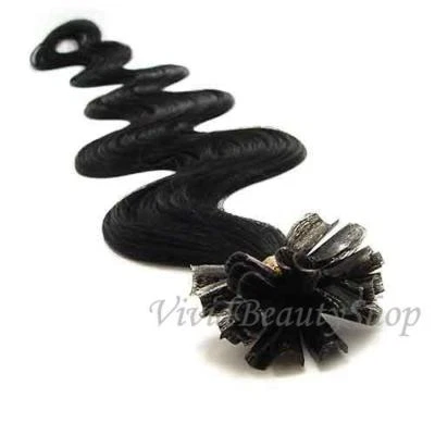 200 U Tip Pre Bond Fusion Body Wave Wavy Remy Human Hair Extensions Jet Black #1 - Image 1 of 3