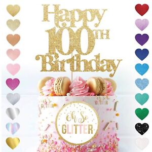 Happy 100th Birthday any name cake topper custom Personalised custom glitter 100