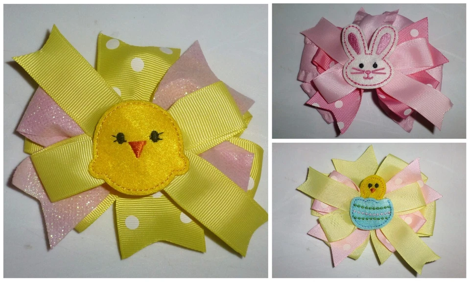 NEW Easter Bunny Rabbit Chick Egg Girls 5-Inch Hair Bow Clip - Image 1 of 1