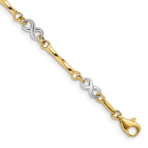 10K Solid Two Tone Gold Link Charm Bracelet - Picture 1 of 12