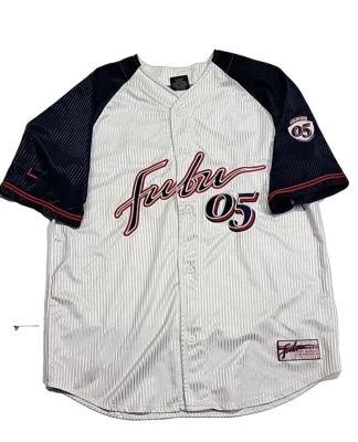 Camiseta deportiva de béisbol vintage Fubu Sports #5 blanca sombra a rayas hip-hop Y2K para hombre XL Foto 1 de 4