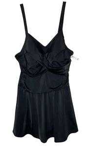 Denim & Co. Beach Sweetheart Twist-Front Swim Dress A570465 Black Size 16 NEW - Picture 1 of 8