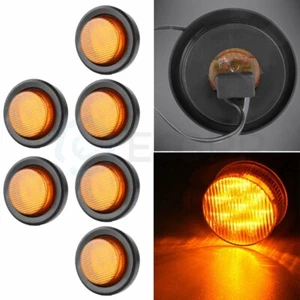 6X Amber 2 inch 9 LED Round Truck Trailer Side Marker Clearance Light w/ Grommet - Picture 1 of 12