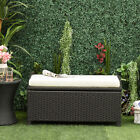 Outdoor Patio & Backyard Garden Bench W/ Comfortable White Top Cushion