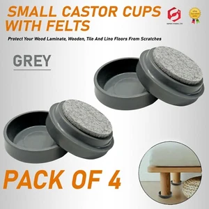 SMALL GREY CASTOR CUPS FELT FURNITURE Chair/Floor Protectors Padded Caster 4PK - Picture 1 of 7