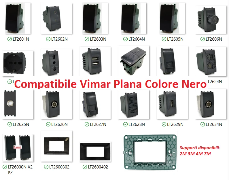 Serie Vimar Plana Compatibile Presa Schuko Interruttore Pulsante USB TV Nero