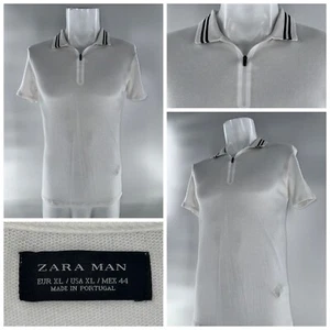 Zara Man 1/4 Zip Polo Shirt Youth XL White Cotton Polyester Portugal YGI C5-41 - Picture 1 of 13