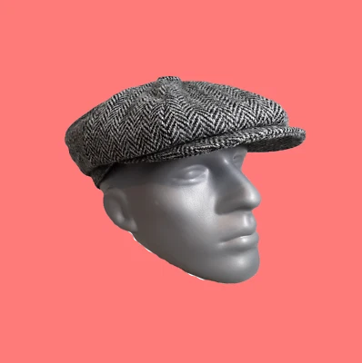 Boné Newsboy PEAKY BLINDERS Hartside Harris Tweed® HS28 - PRETO CINZA - ESCOLHA O TAMANHO - Imagem 1 de 4