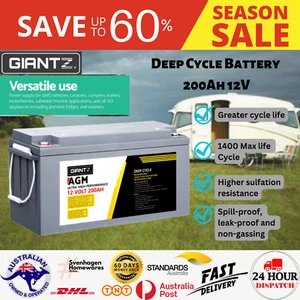 Giantz 200Ah Deep Cycle Battery 12V AGM Marine Sealed Power Solar C Portable Box - Picture 1 of 7