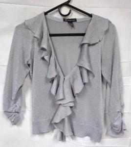 Women's INTERNATIONAL CONCEPTS Silver Sparkle Ruffled Cardigan 3/4 Sleeve - S - Picture 1 of 11