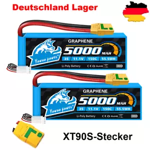 2x Yowoo 3S 5000mAh 11,1V 150C XT90S Graphen Lipo Batterie für Drohne Flugzeug - Bild 1 von 8
