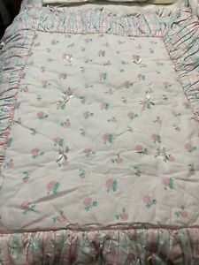Baby Crib Quilt Dust Ruffle Set/2 Nordstrom Girl Roses, Thick Beautiful Vintage