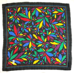 Vintage YVES SAINT LAURENT Wool Challis Square Scarf Black Multicolor 1980 Large - Picture 1 of 9