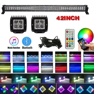 42'' RGB Chasing Halo Ring Led Light Bar + 2Pods LED Work Lights Kit APP+Remote - Picture 1 of 12