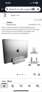 Vertical Laptop Stand [Adjustable] Desktop Aluminum Compact Fit All Sizes Silver - Picture 1 of 6