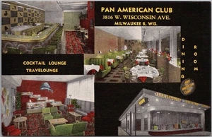 c1940s MILWAUKEE, Wisconsin Postcard PAN AMERICAN CLUB Restaurant / Kropp Linen - Picture 1 of 2