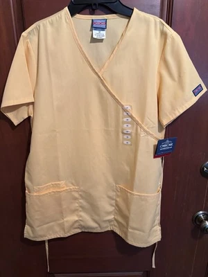 NWT Cherokee Workwear XS V-Neck 4801 Yellow Short Sleeve Tie Back Scrub Top - Image 1 of 4