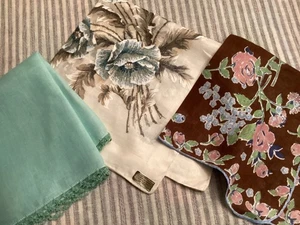 Posten 3 unbenutzte aquabraune Leinen Baumwolle Vintage Taschentücher Blumenmuster Mohnblumen - Bild 1 von 10