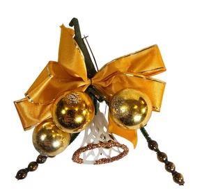 Vintage Christmas Corsage Gold Bow Ornaments Bell Holiday Fashion Decor MCM 60s - Picture 1 of 5