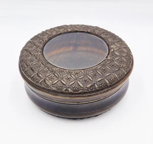 LARGE GEORGIAN SCOTTISH GLASS TOPPED PRESSED SNUFF BOX c1830 - Picture 1 of 6