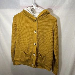 Divine Heart Yellow Variegated Knit Hoodie Sweater Women's XL Sherpa Lined - Picture 1 of 18