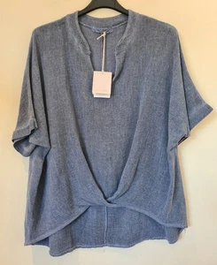 Italienisches gewaschenes Leinen Lagenlook Top V-Ausschnitt hoch niedrig geraffte Tunika One Size UK 10-14 - Bild 1 von 6